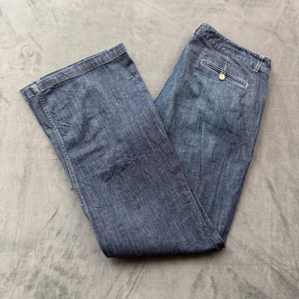 Banana Republic Womens 16 Stretch Dark Wash Wide Leg Trouser Jeans Indigo Blue